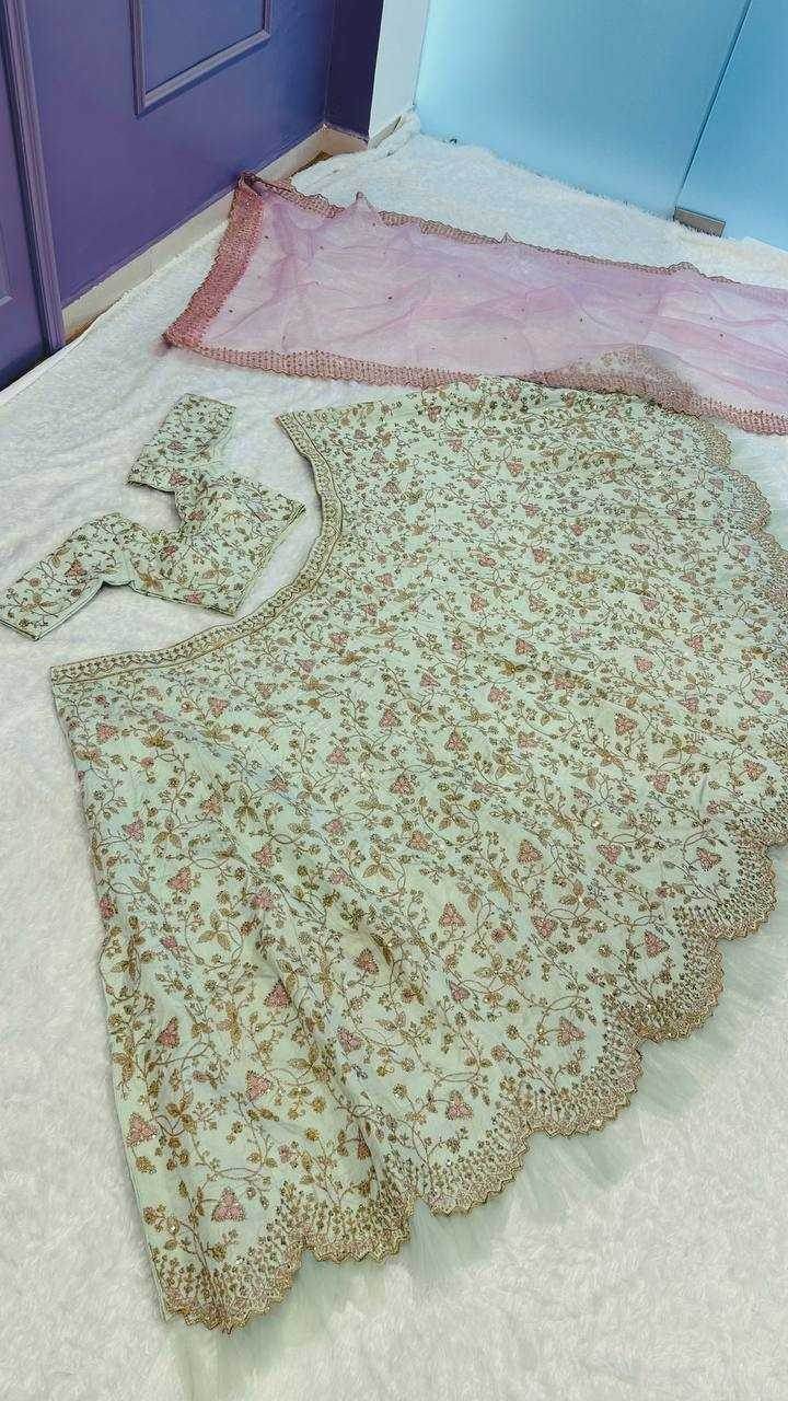 Mulberry Silk Thread Work Sequins Lehenga for Elegant Events - MYLUXURY LANE ENTERPRISE